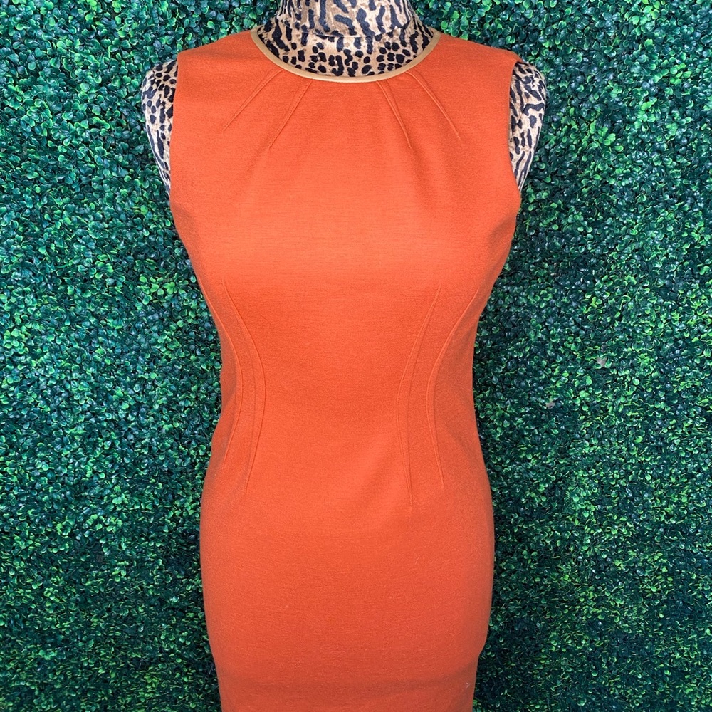 Elie Tahari Burnt Orange Wool Bend Stretch Lined Sheath Dress - SZ 4